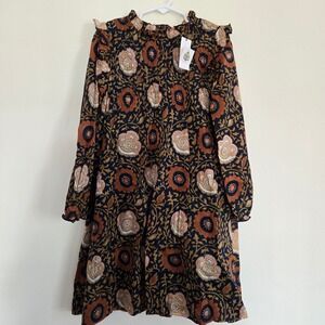 Pink Chicken New York Girls Floral Block Print Ruffle Dress Navy Rust 8Y NWT